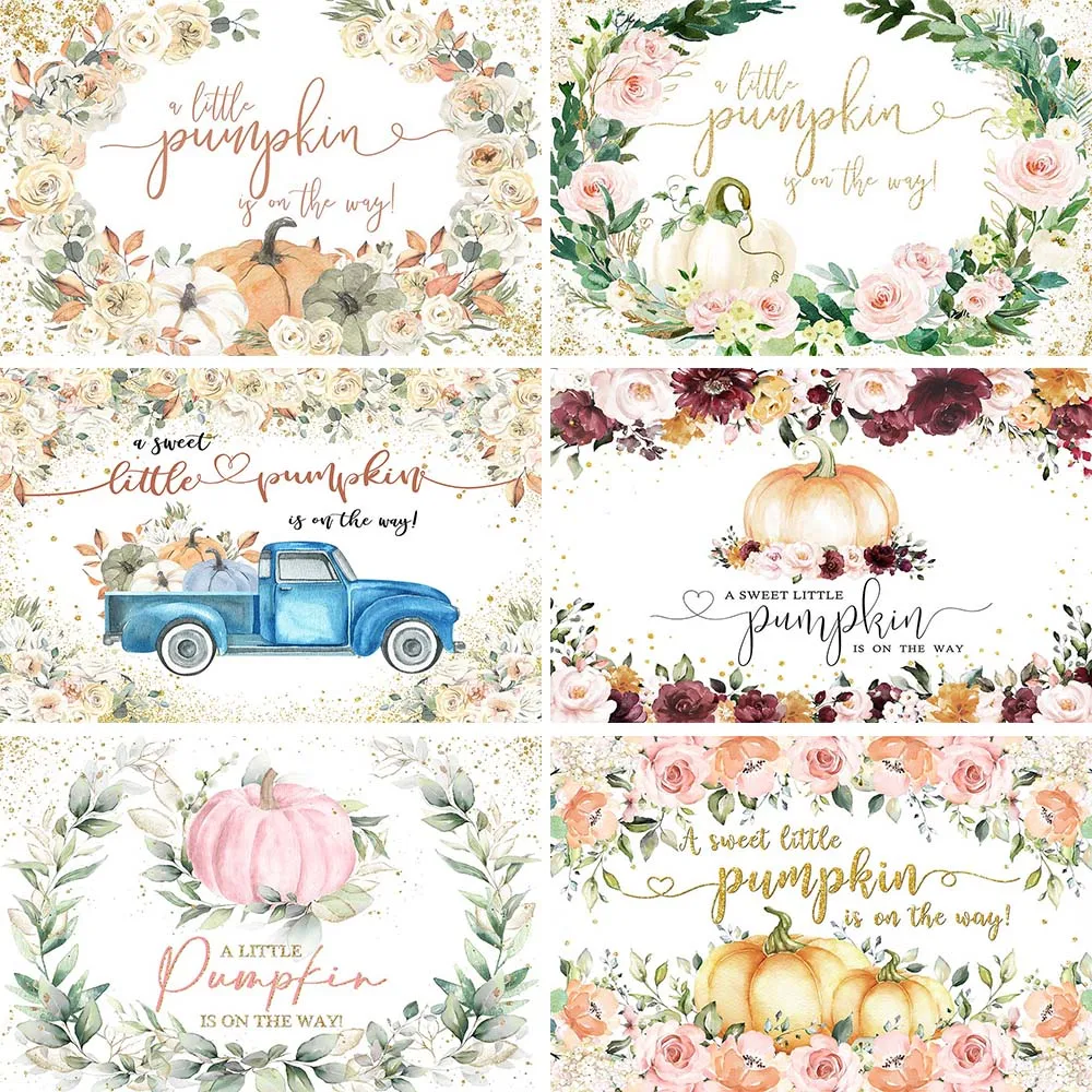 Mocsicka A Little Pumpkin Is On The Way Background Autumn Flowers Leaves Baby Shower Backdrop Newborn Welcome Party Decor Banner