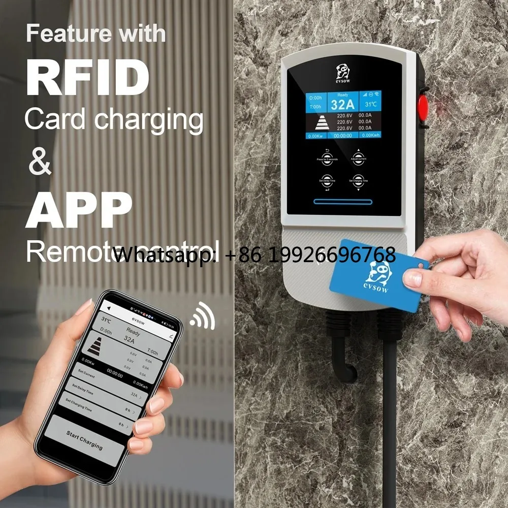 

Evsow EV Charger Type2 32A 22kW Electric Vehicle Car Charger EVSE Wallbox 11kW 7kW 3P Type2 IEC62196-2 With WIFI APP Control