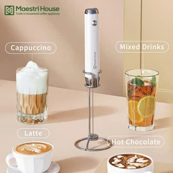 Maestri House Espumador de leche eléctrico desmontable, batidor de acero inoxidable, mezclador de bebidas, Espumador para Lattes, capuchino, Chocolate caliente