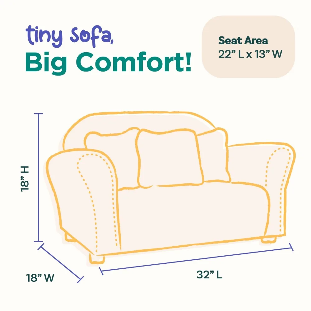 Estofamento de microcamurça macia, assento ergonômico e acolchoado, sofás infantis
