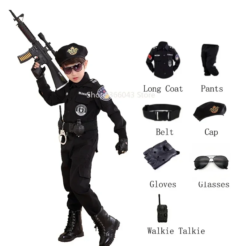 Halloween Bambini Poliziotto Costume Cosplay Ragazzi Ragazze Kid Uniforme della polizia Poliziotti dell'esercito Set di abbigliamento Party Dress Up Gift