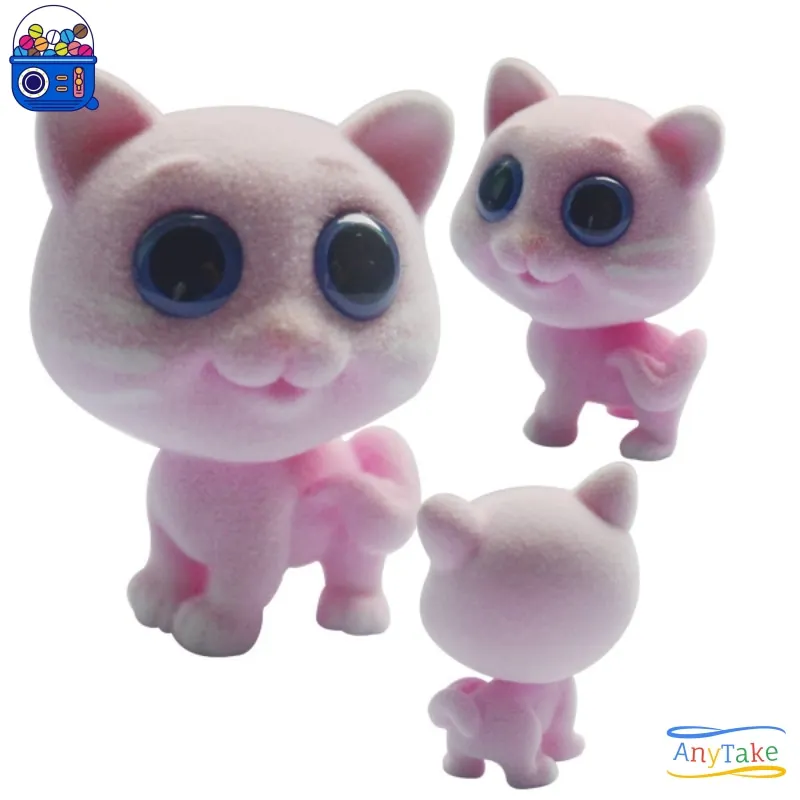 Figura de juguete cápsula Gashapon japonesa, figura de acción de gato con cabeza grande y flocado, modelo en miniatura, decoración de muñeca, regalo