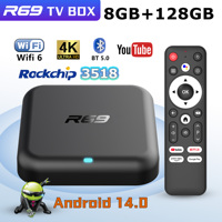 2025 Smart TV Box R69-1 Android 14 Ram 8GB Rom 128GB Streaming Media Player Bluetooth 5.4 5G Wifi Google Voice Set Top Box