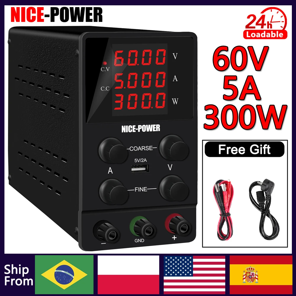 Nice-power DC Power Supply 30V 10A 5A Variable Bench Power Supply Adjustable Lab Power Supply 60V 5A 120V 3A Voltage Regulator