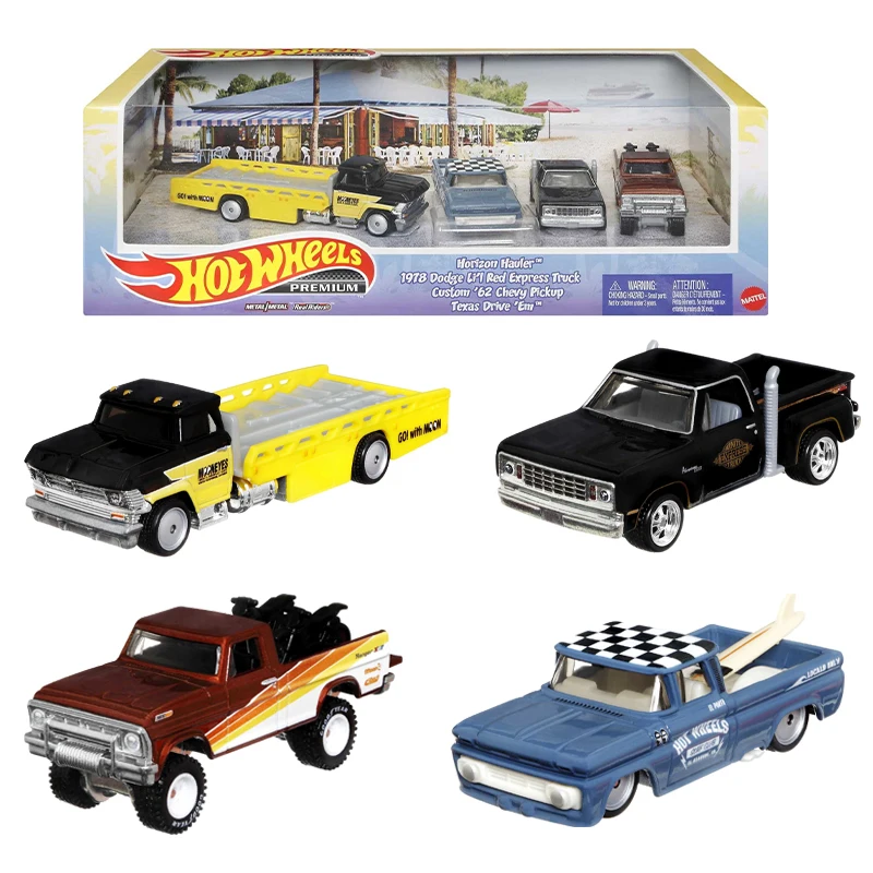 

Hot Wheels Premium Collect Display Set with 3 1:64 Scale Die-Cast Cars and 1 Team Transport Vehicle Kids Collectible Car Toys