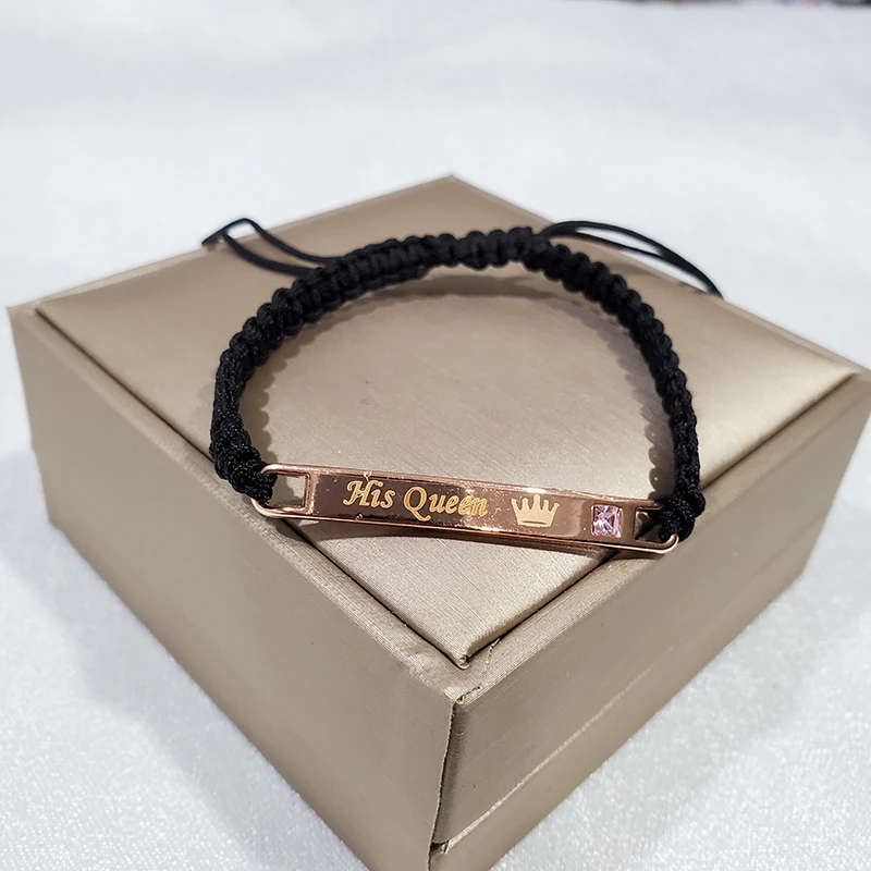 Couple bracelet woven crown for men and women his queen her king letter jewelry