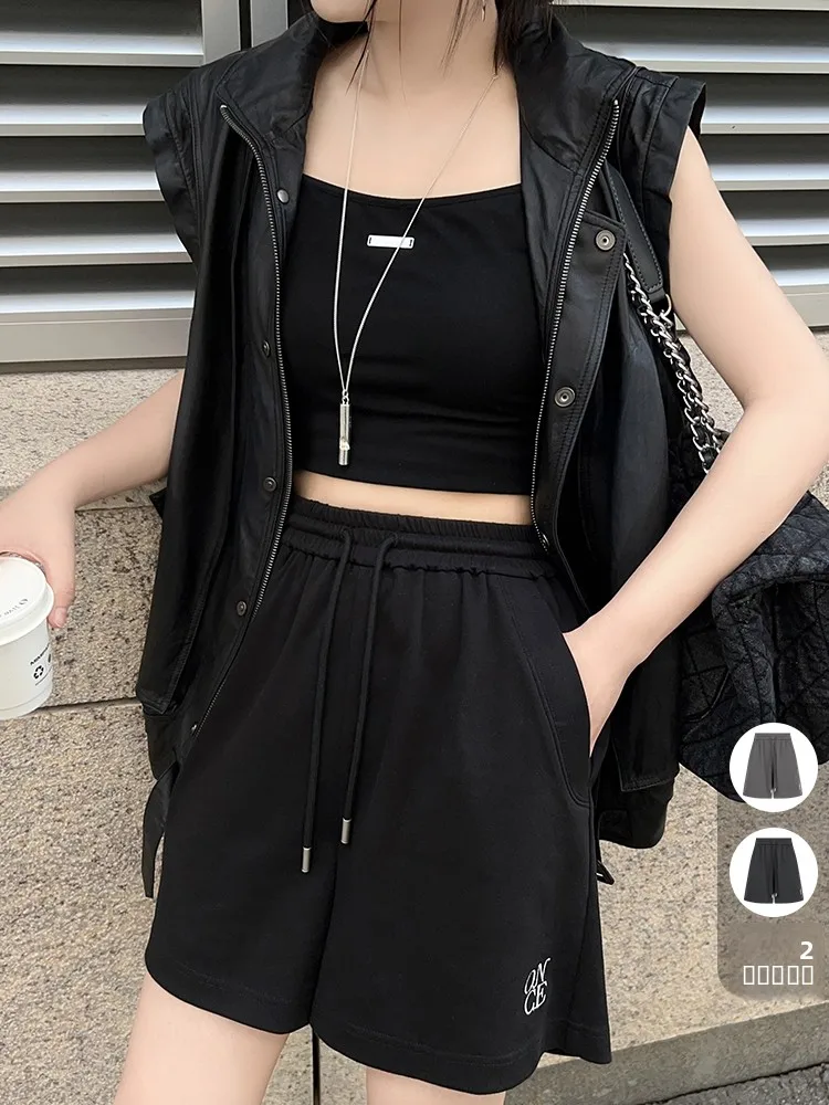

MeiYang Wed ort Pants Cool Feeling Combed Cotton Embroidered Letter Elastic Waist Casual Pants Women's Summer Faion