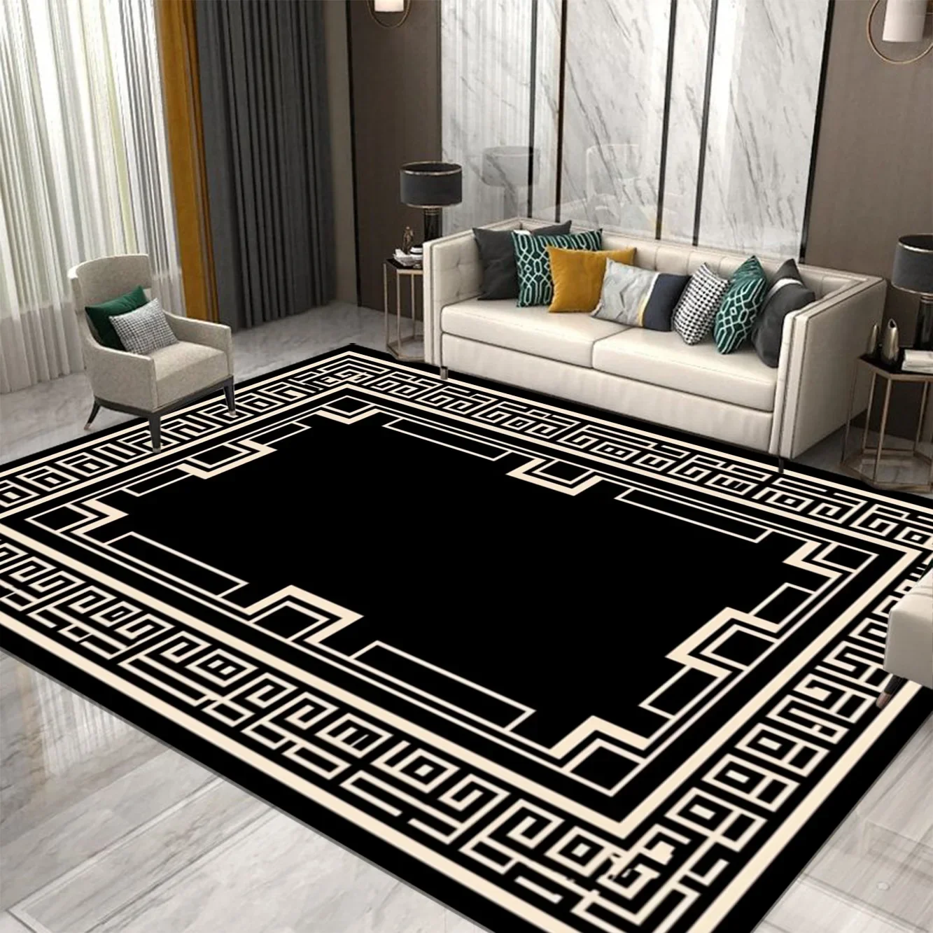 Modern Style Luxury Carpet Living Room Large Sized Rug Home Decoration Bedroom Non Slip Rug Washable Sofa Coffee Table Mat Black