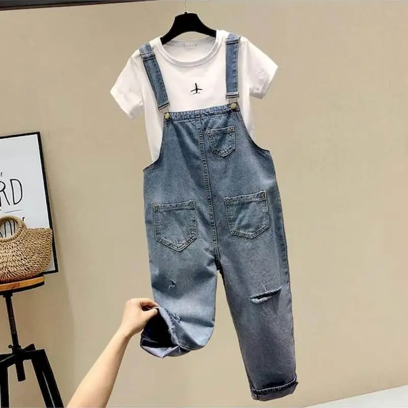 

Denim Jumpsuits for Women Hole Design Harem Pants Loose High Waist Trousers Overalls for Women Clothes One-pieces Playsuits