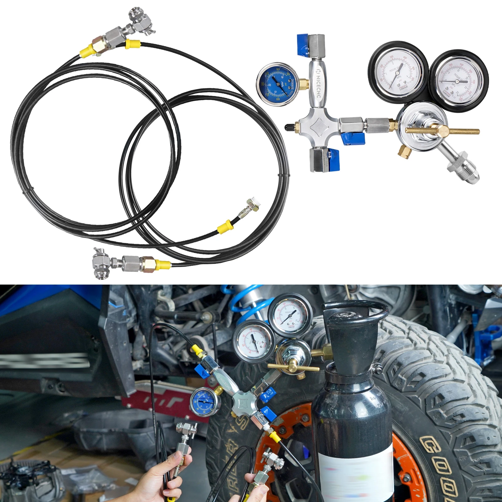 

Комплект азотного регулятора с двойным шлангом UTV для Yamaha Raptor 700 YZF Polaris RZR CanAm X3 Honda Kawasaki Suzuki Arctic Cat