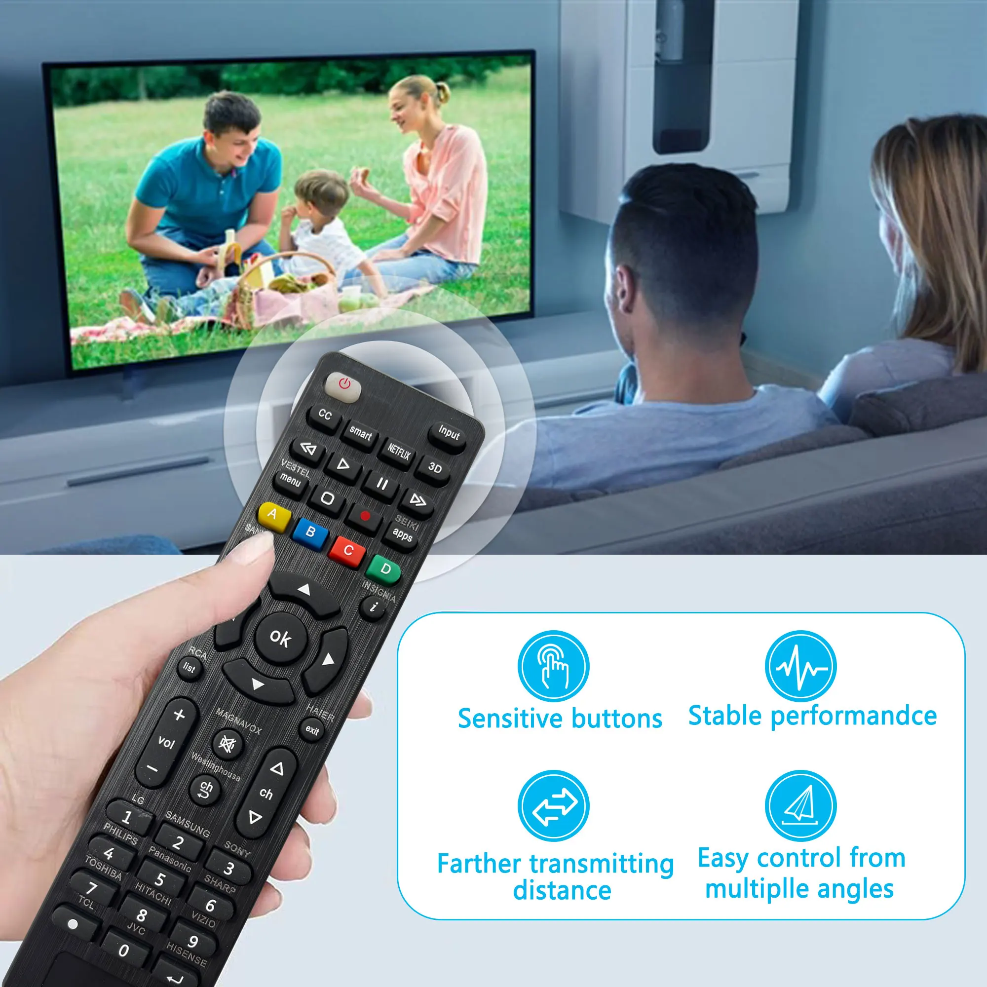 Universal TV Remote Control for Samsung LG Sony Philips Sharp, Panasonic TCL Toshiba Hitachi VIZIO HAIER TV remote