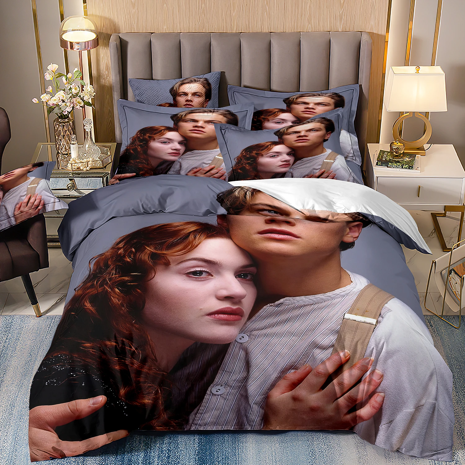 Titanic Leonardo DiCaprio Duvet Cover Sets,Design Titanic Jack and Rose Bedding Set,Comforter Bed Linen Queen King Single Size