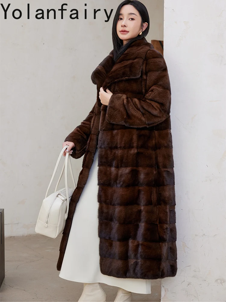 ヨランフェアリー 高級ミンク毛皮コート レディース 冬用 ロング 暖かい 天然ミンク毛皮コート＆ジャケット レディース ロングジャケット アウター