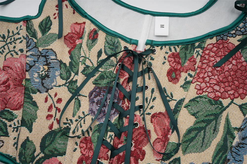 

Женский французский винтажный корсет-топ с цветочным принтом, на шнуровке спереди, с боковой молнией, корректирующее белье, бюстье с бретельками