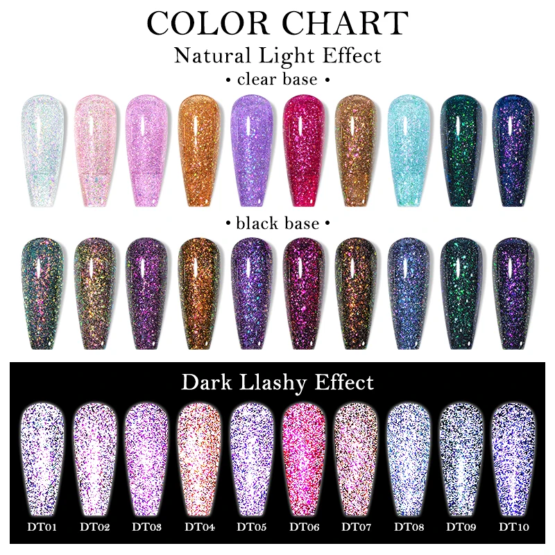 MEET ACROSS 1 Bottle 7ml Reflective Glitter Gel Polish Glitter Sequins Nail Gel Varnish DIY Soak Off UV Gel Varnish