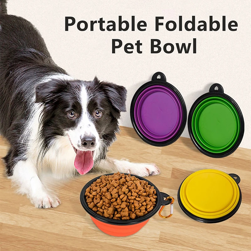 

Folding Silicone Dog Bowl Portable Outdoor Feeder With Carabiner Bottle Food Water Container Camping Pets Dogs Accessories