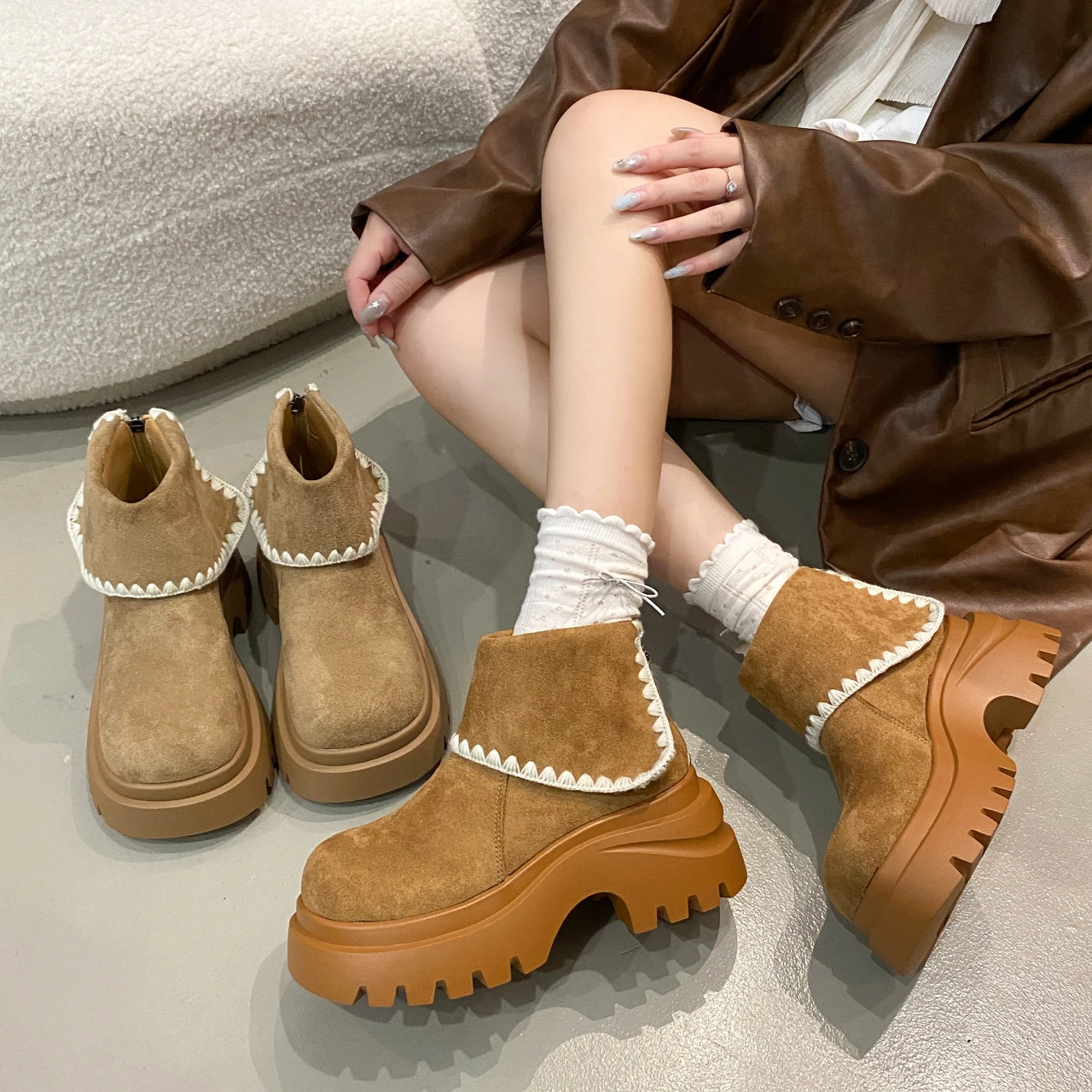 

Женские замшевые ботильоны на платформе, весна-осень 2021, модные новые модельные дизайнерские прогулочные повседневные модные ботинки Botas