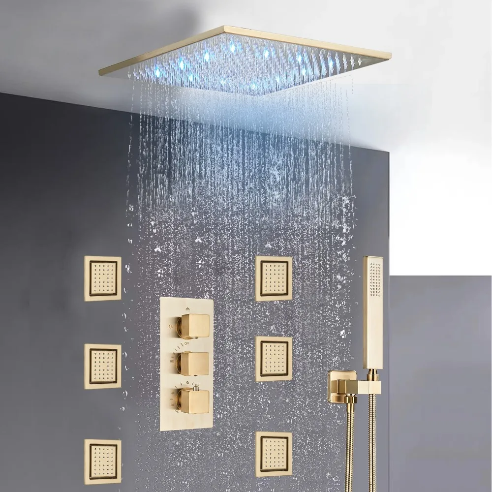 

Термостатический смеситель для душа, форсунки для тела, 12-дюймовый светодиодный комбинированный душевой набор с дождевой насадкой