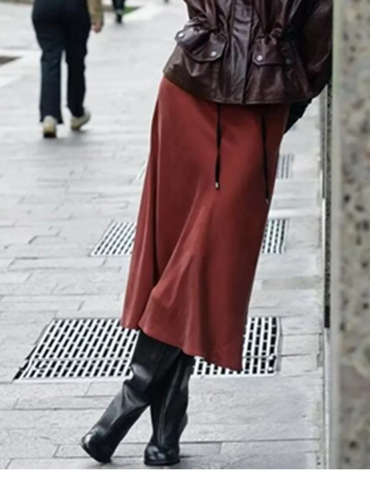 

Zevity Women Fashion Solid Color Soft Touch Satin Midi Skirt Faldas Mujer Female Chic Casual Slim Brand Vestidos QUN7330