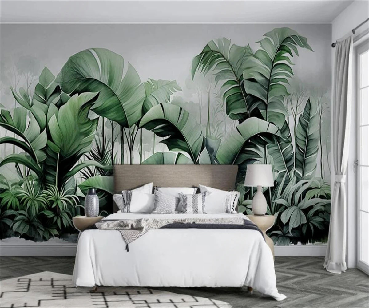 Medieval hand-painted tropical rainforest plants and flowers landscape wallpaper custom size decorative painting 3d wallpaper