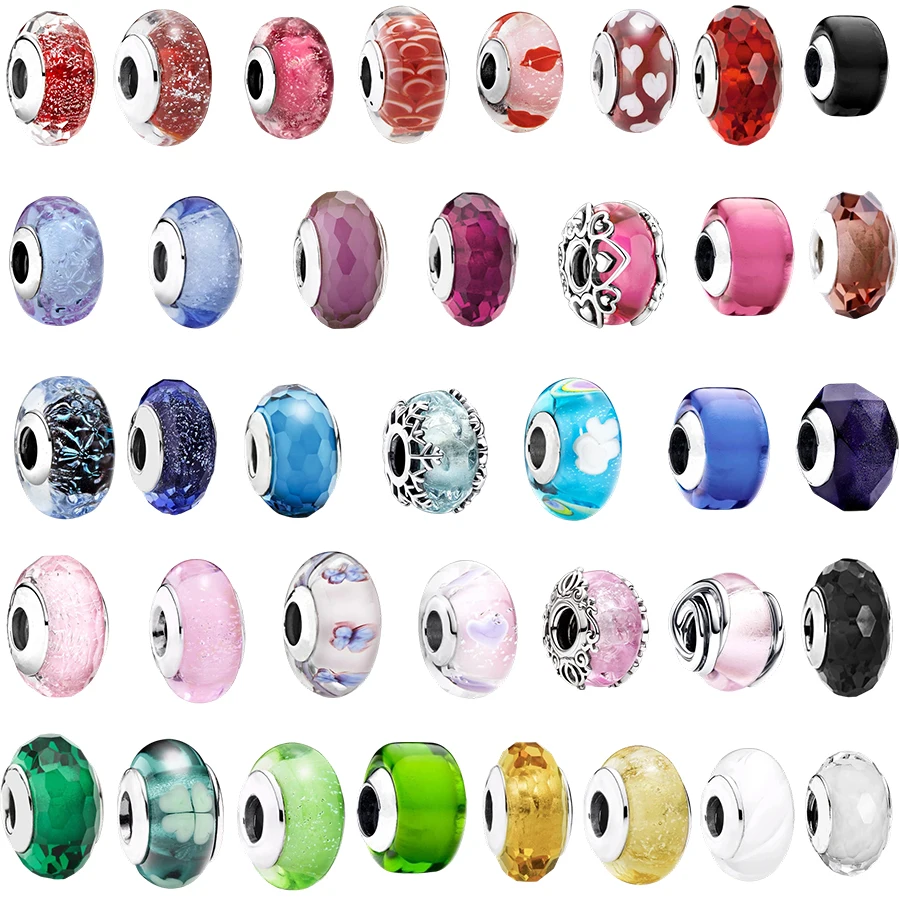 

Hot Sale Colorful Glass Charm Bead Heart/Butterfly & Crystal Beads Fit Original 925 Silver Bracelet DIY Women's Jewelry Gift