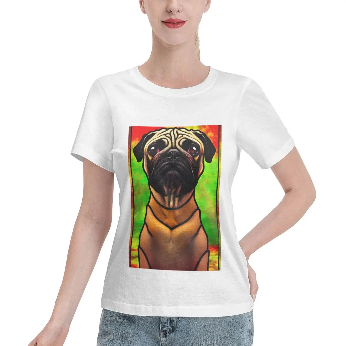 Limited Offer Pug Puppy Dog Design Artwork Women's T-shirt Casual Loose Women Tshirt