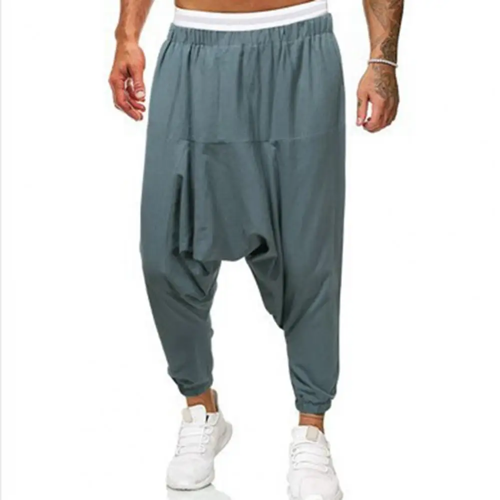 

Men Baggy Pants Ankle-banded Loose Elastic Waist Daily Wear Pleated Deep Crotch Men Sweatpants Male Clothes