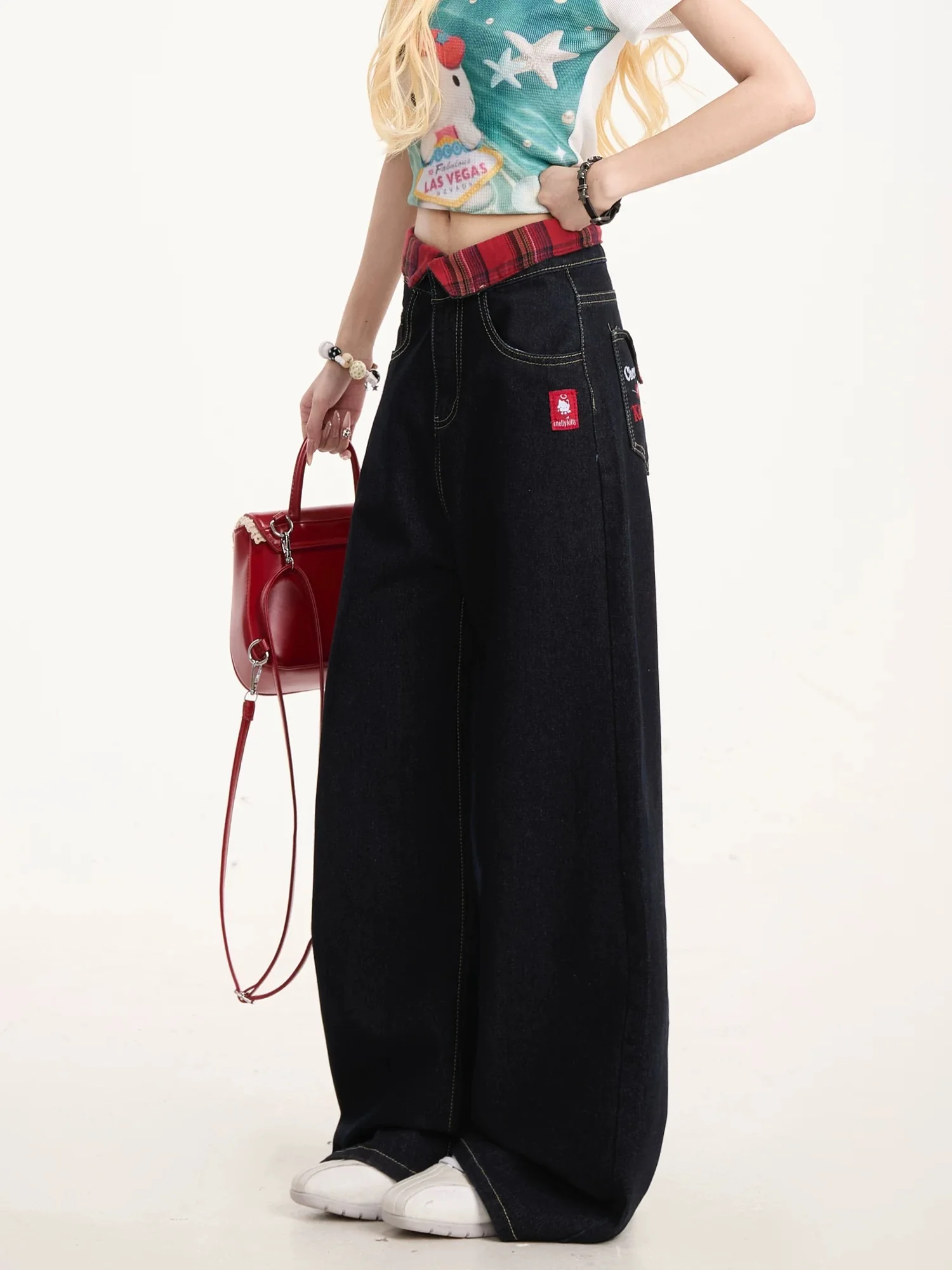 

Женские черные потертые джинсы Y2K, свободные прямые широкие брюки в стиле ретро, универсальные брюки