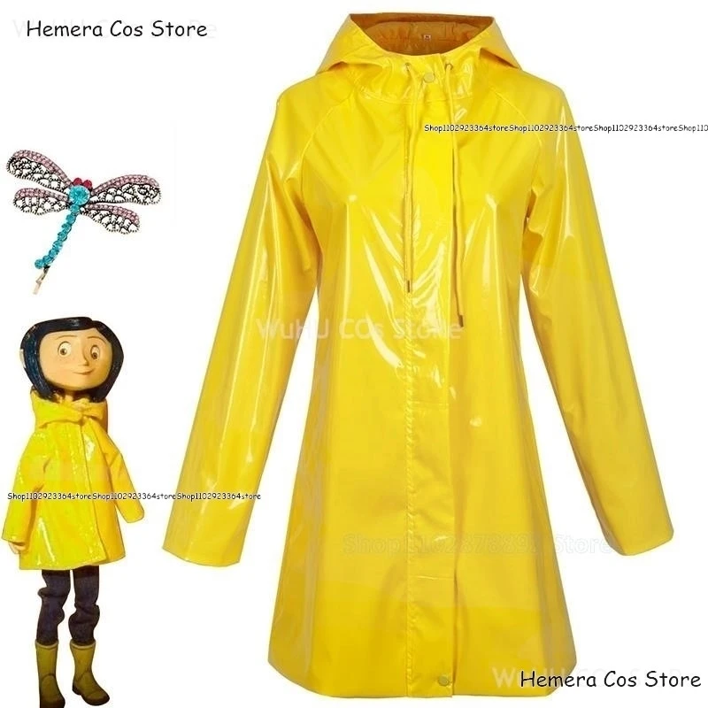 Costume de Cosplay de Coraline de Films de Conte de Fées d'Horreur, Robe Noire, avec Perruque de Porte, Taille Adulte et Enfant, Jeu de Rôle Effrayant Trempé, pour ixd'Halloween