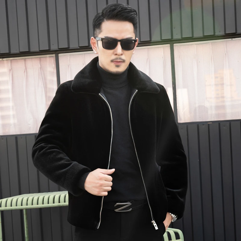 

YN-217 Autumn and Winter Natural Mink Fleece Thickened Coat For Men's High End Genuine Fur Coat Fashion Casual Polo Neck Jacket