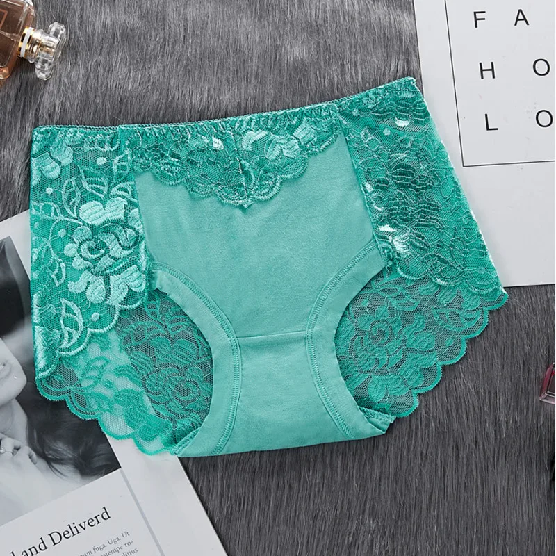 Women\'s Cotton Underwear Panties Sexy Lace Mid-Waist Hollow Female Briefs Hip Lift Underpants For Lady Plus Size Lingerie ssy58