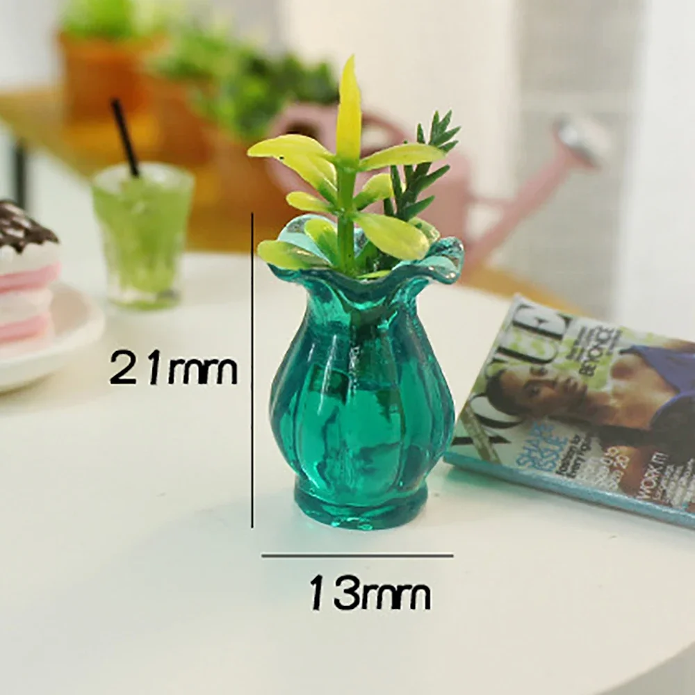 3Pcs 1/12 Dollhouse Miniature Resin Vase with Flower Mini Green Plants Model Toy Doll House Accessories Decoration