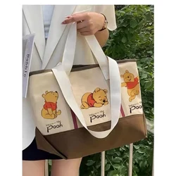 Disney Retro Canvas Handbag Kawaii Winnie The Pooh Large Cartoon Print Personality Temperament Fashion Shoulder Bag Shopping Bag