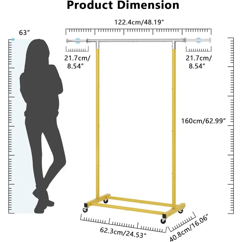 Rolling Clothes Rack with Shelf Clothing Garment Rack with Wheels Width Adjustable Clothing Organizer