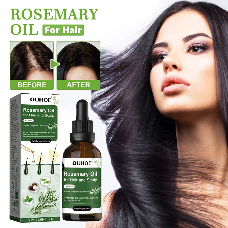 Rosemary Oil for Hair Growth and Scalp Care, Anti Hair Loss Treatment, Hair Thickening Serum for Dry Damaged Hair & Beard Grooming, Natural Essential Oil with Peppermint & Tea Tree, 50ml US Local Warehouse Fast Delivery