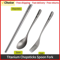 Lightweight Titanium Chopsticks Spoon Fork for Noodles Rice Cutlery Cookware for Home Outdoor Camping Hiking Picnic Tableware