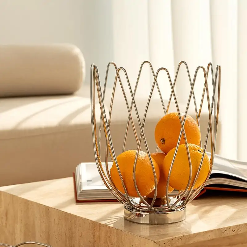 

Nordic Stainless Steel Fruit Basket Modern Creative Coffee Table Tray Luxury Living Room Snack Bowl Sample House Display Decor
