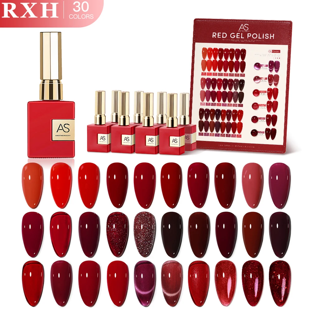 AS 15 ml Valentine's Gel Nail Polish Set Crystal Red Blood Varnish New Year Colors UV Semi Permanent Gel Kit Gift With Display