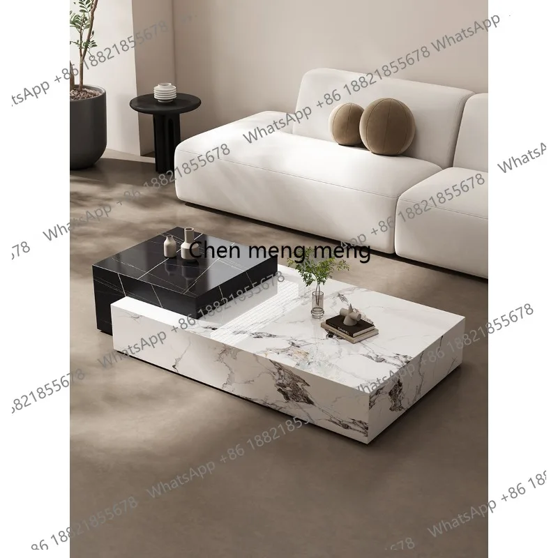

Italian minimalist rock slab coffee table high-end living room rectangular combination coffee table light luxury