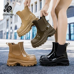 STRONGSHEN modne damskie kalosze wodoodporne Chelsea Boot Outdoor antypoślizgowe damskie buty do pracy wysokiej jakości platformy buty EVA