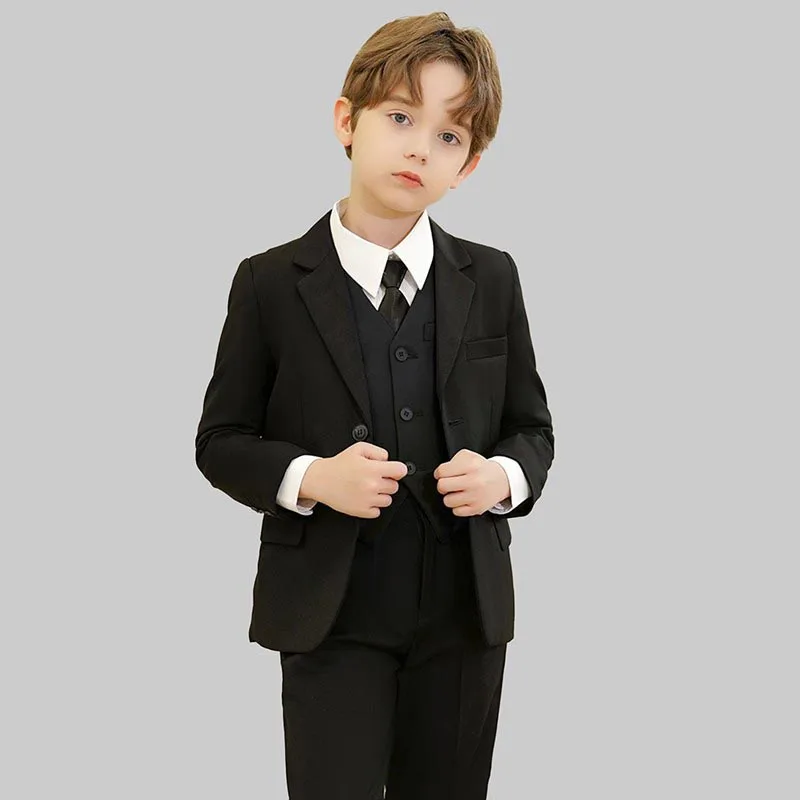 Children Black Blue Skinny Wedding Suit Teenager Kids Soft Photograph Party Performance Costume Boys 007 Ceremony Tuxedo Dress