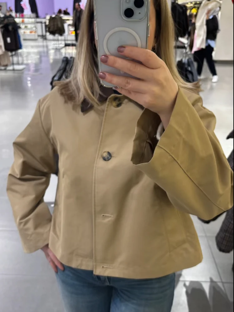 TFMLN Fashion Women Contrast Color Jackets New Lapel Chic Spliced Collar Female Coat Spring Autumn Vintage Casual Outerwear