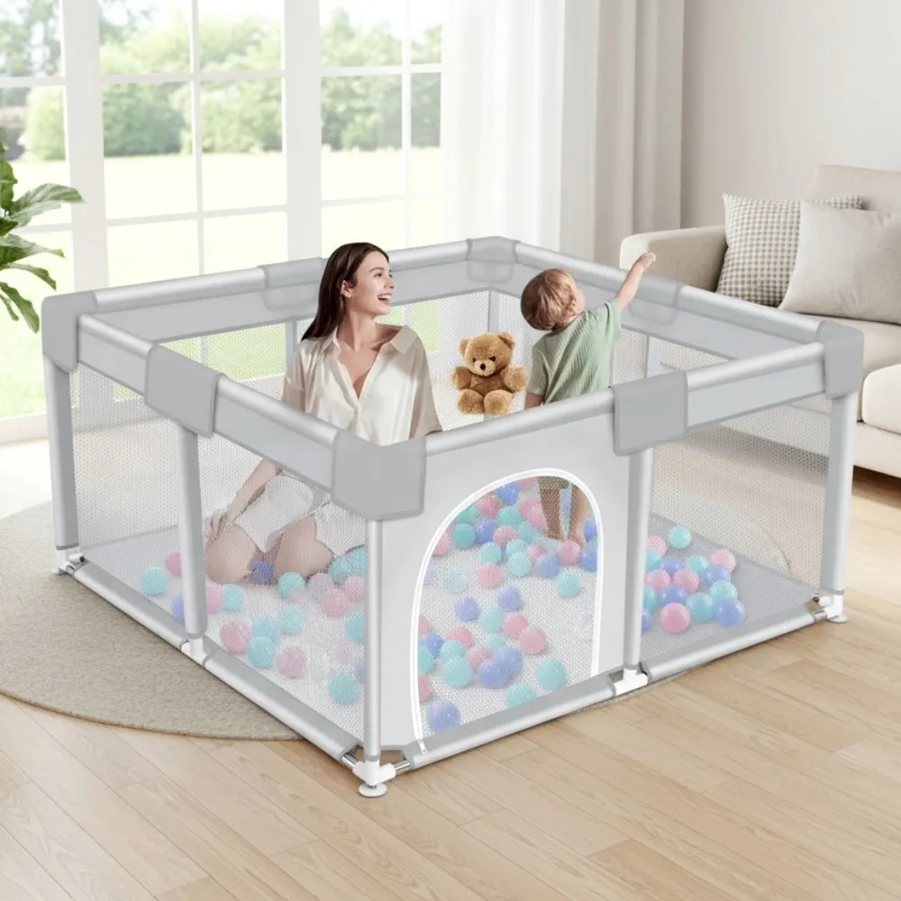 

ANGDUO Baby Playpen 50*50 Inch Baby Play Yard With Soft Breathable Mesh Play Fence Infant Playard For Boy And Girls Light Gray