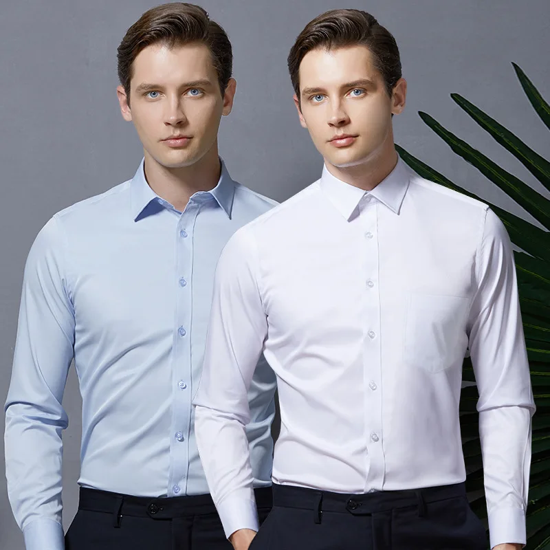 Anti-Wrinkle Men Shirts Long Sleeve Dress Shirts For Men Slim Fit Camisa Social Business Blouse White Pocket Office Shirt 4XL