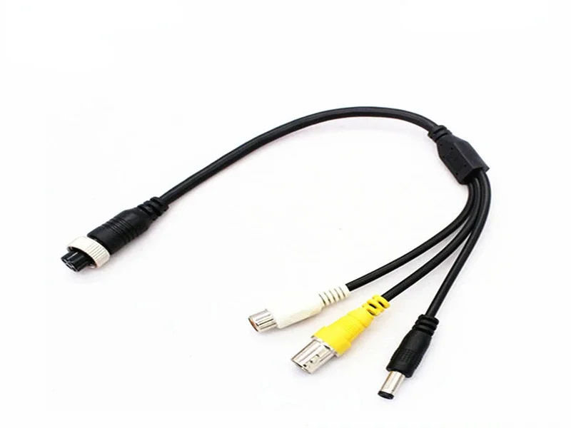 WRZ-H110 Aviation head to car BNC cable audio and video power cable DC+BNC+RCA 4pin cable