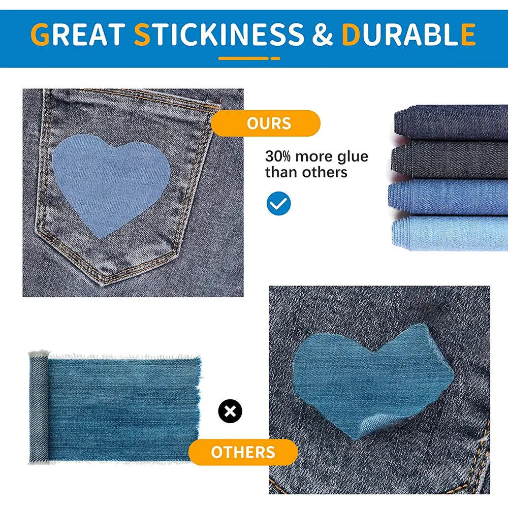 1.5 Meters Iron on Patches Denim Patches Kit for Inside Jeans Clothing Repair Mending Jeans Trousers Fabric Patches Denim Craft