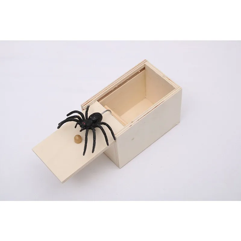 1 Set Holzkiste Spider Bug Streichspielzeug Halloween Party Aprilscherz Dekoration Spukhaus Horror Requisiten Halloween Streichspielzeug