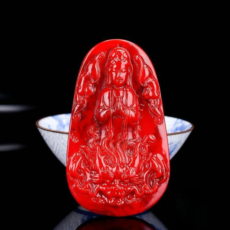 

Blood jade Guanyin Bodhisattva pendant for men and women Guanyin pendant colorful jade dragon Guanyin pendant necklace