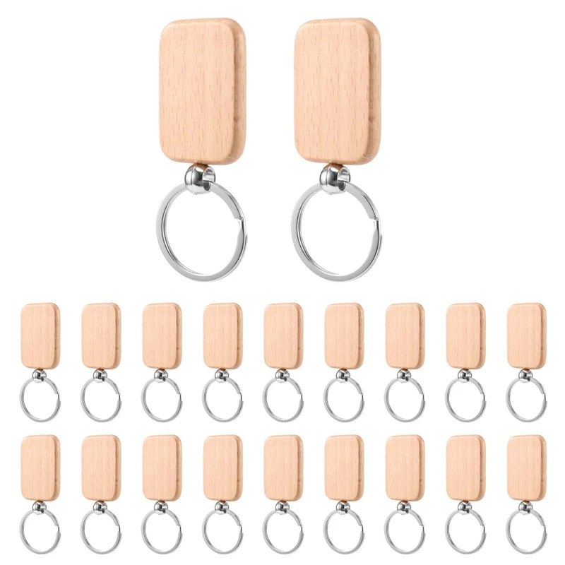 20Pcs Blank Wooden Wooden Keychain Diy Wooden Keychain Key Tag Anti-Lost Wood Accessories Gift