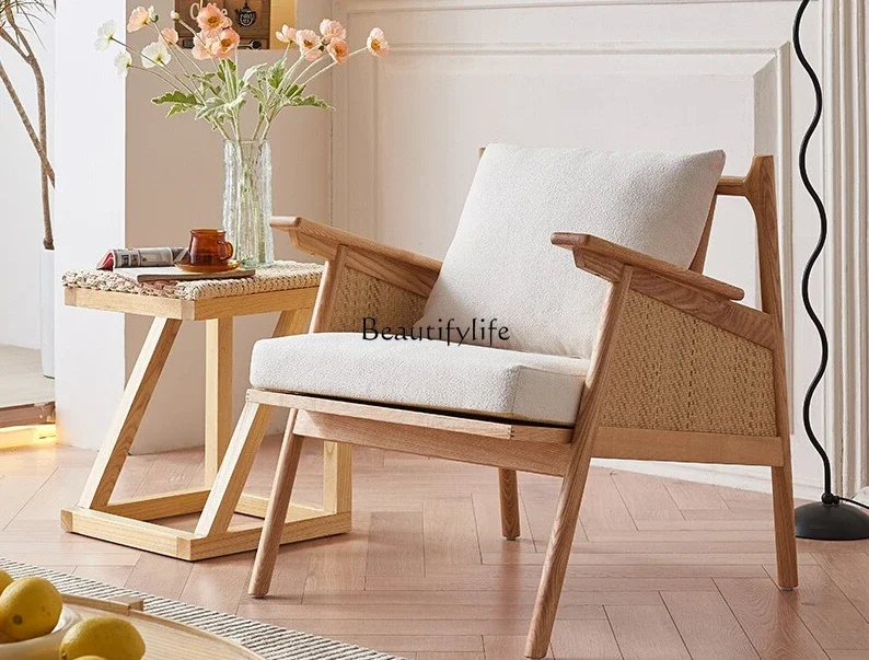 

*Rattan Solid Wood Sofa Single Armchair Simple Leisure Bed & Breakfast Rattan Chair